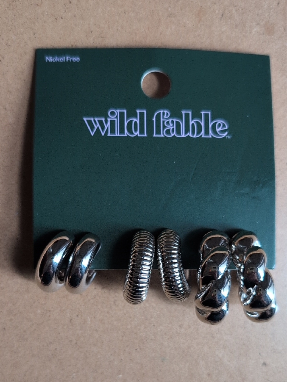 wild fable Metallic Silver Hoop Earring Trio
